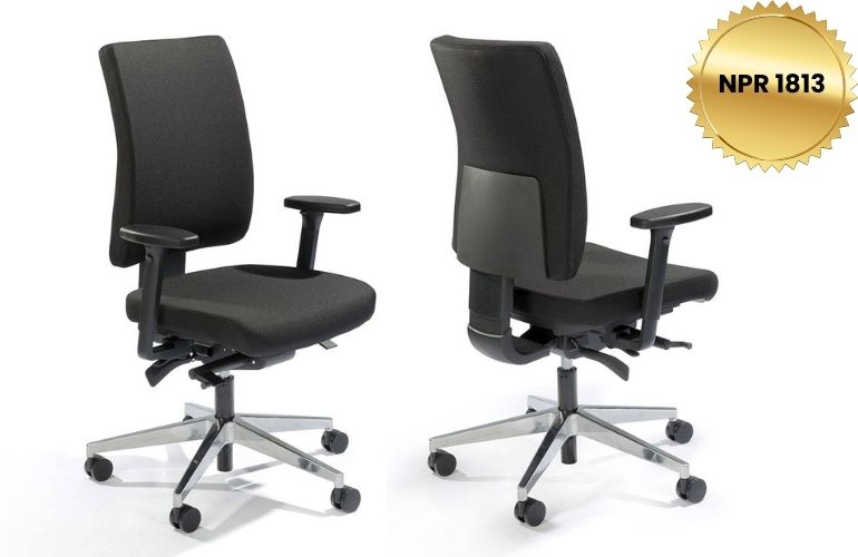 NPR 1813 certification Flexaro Custom NPR office chair Image of the NPR 1813 certificate for the Flexaro Custom NPR ergonomic office chair, tested and approved by TÜV