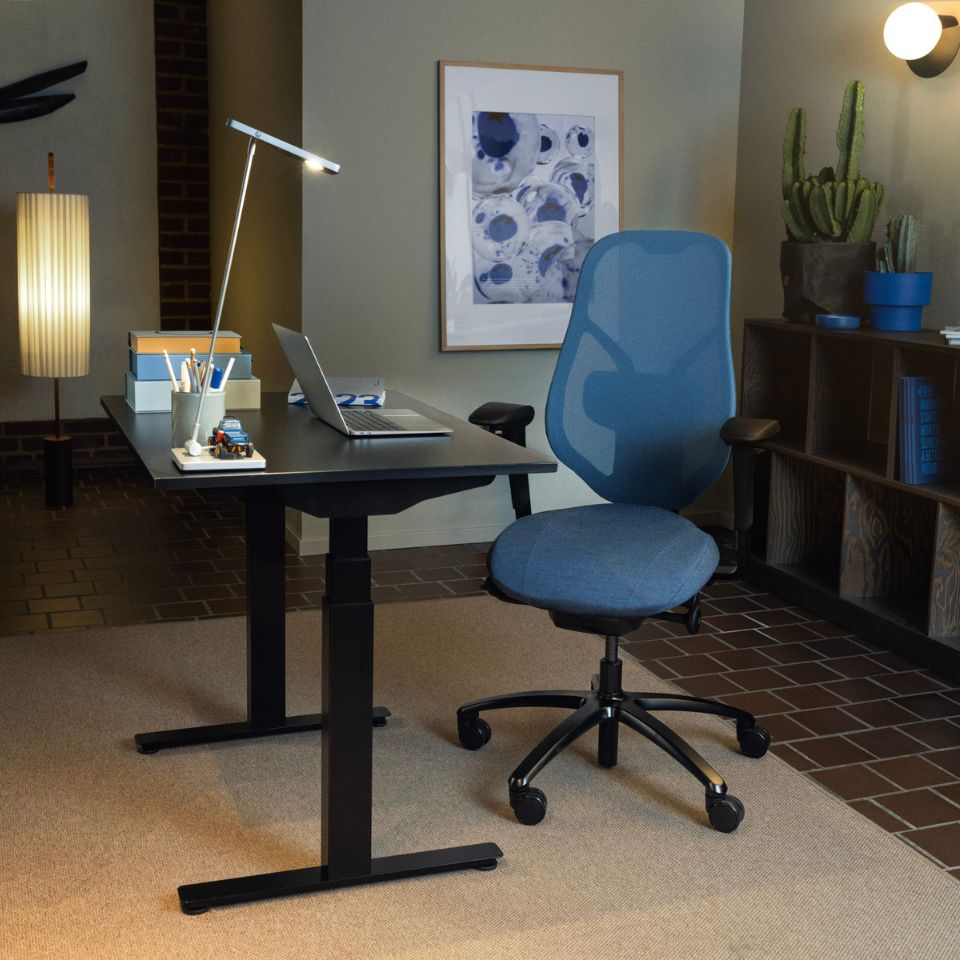 RH Mereo Mesh blue in home office setup